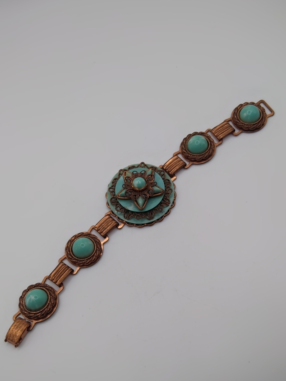 Copper and Turquoise Colored Bracelet Vintage 7.25"
